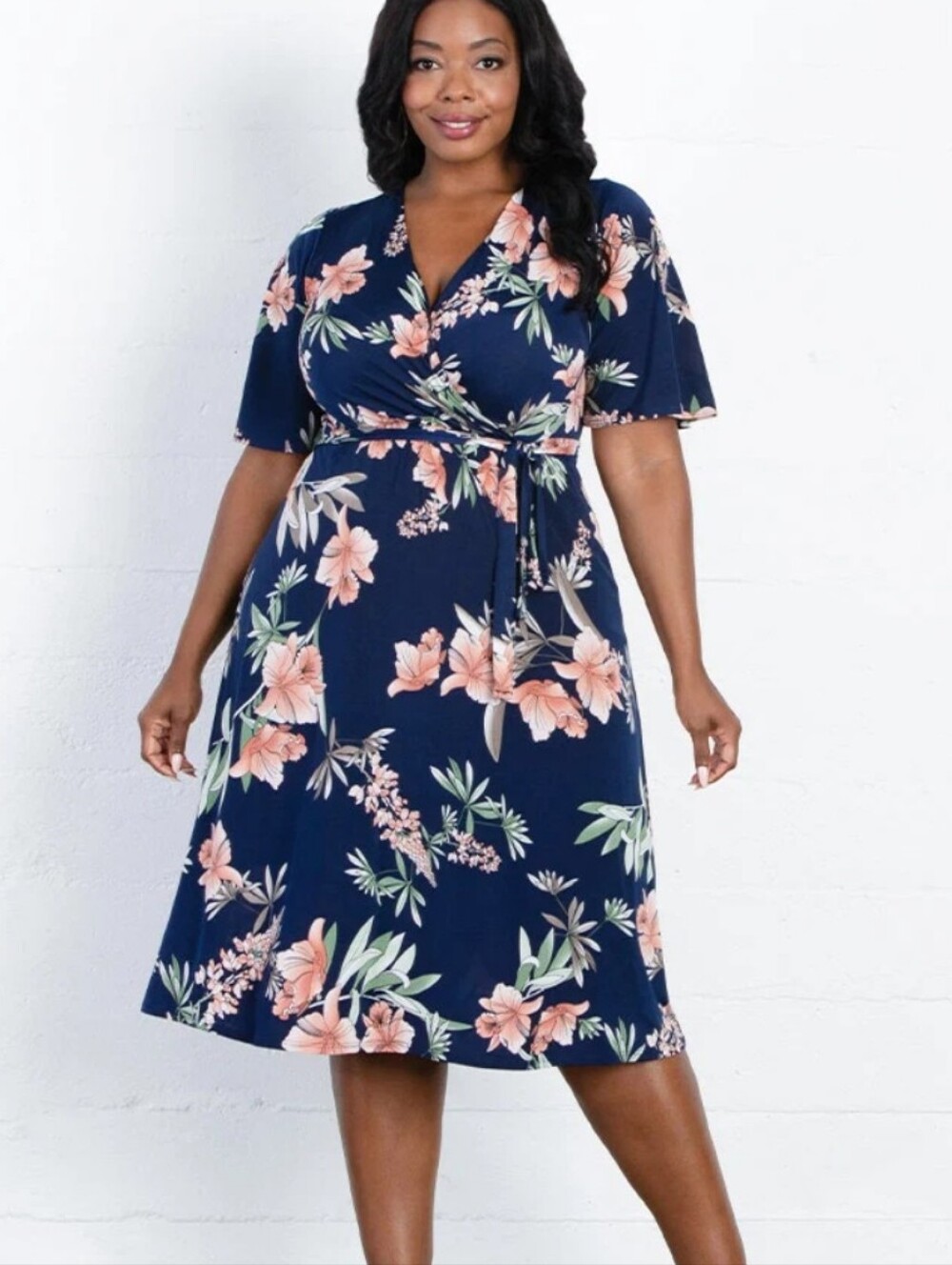 Kiyonna Floral Faux Wrap Dress Silky Fabric, Size 2X